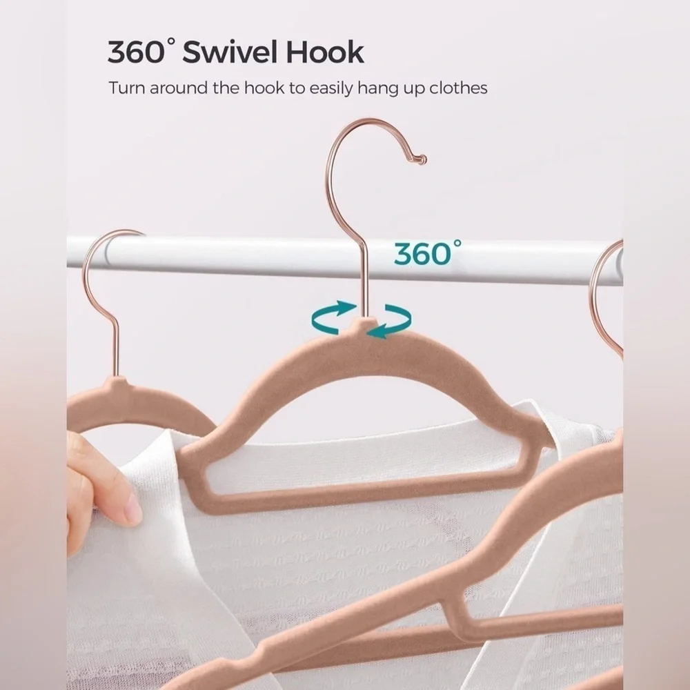 NEW Velvet Hangers, Rose Gold Swivel Hook, Non-Slip, Space-Saving, 50 Pale Brown